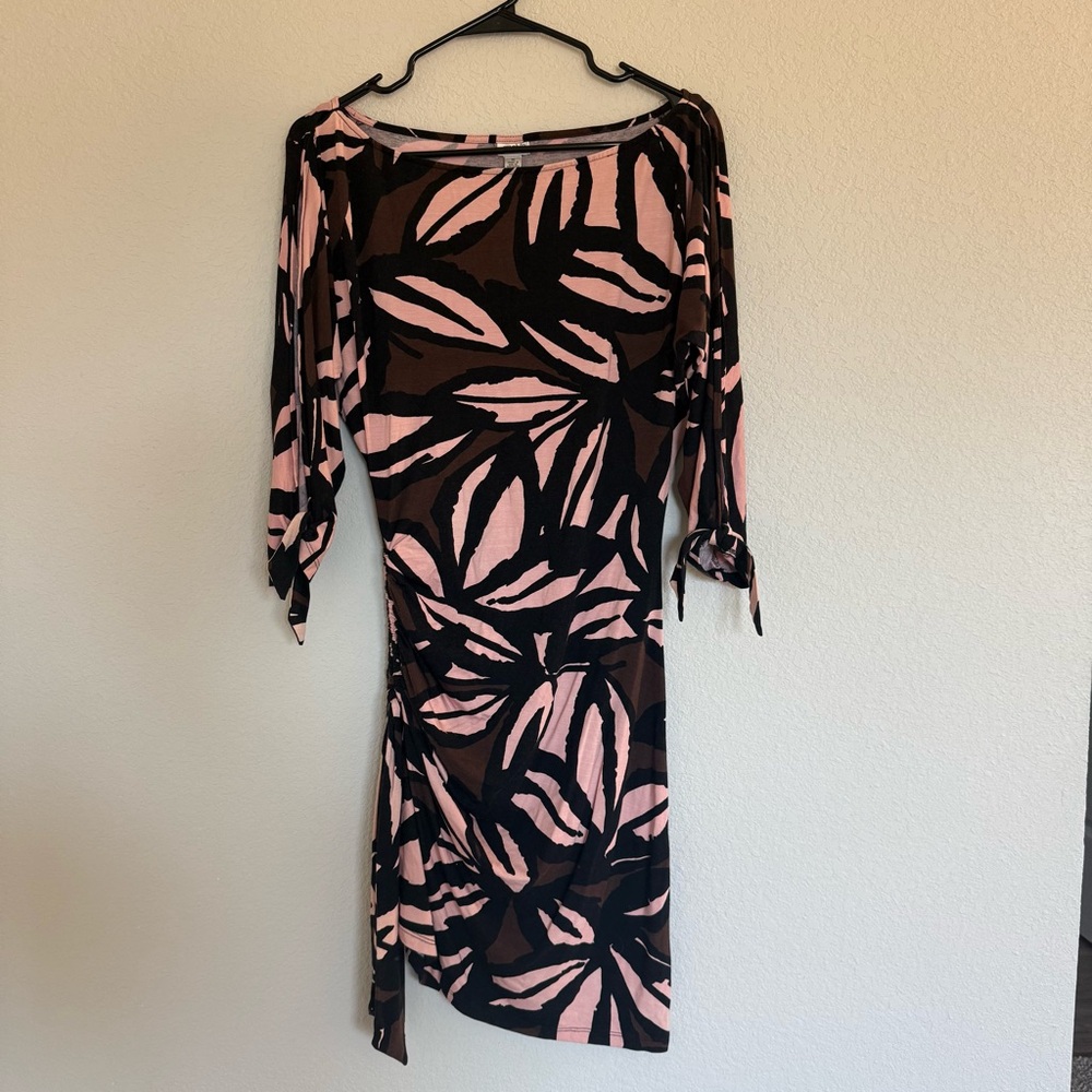 Cache Vintage Dress Cold Shoulder Ruched Asymmetrical Batwing Office Business